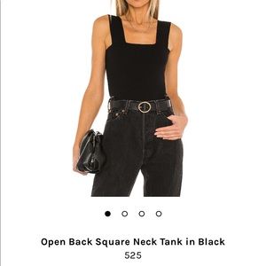 Open back square neck tank in black 525